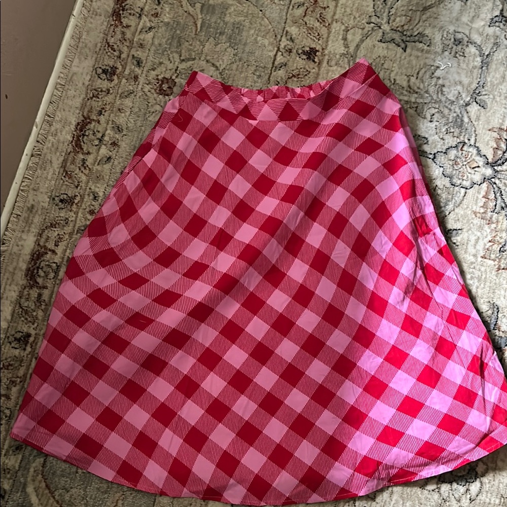 Scoop NYC Pink and Red Midi A-Line Skirt for Casual Wear